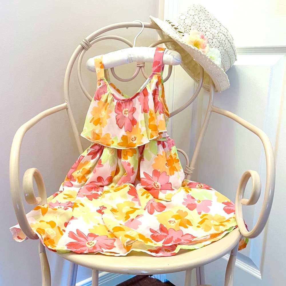 Girls Floral Sundress Size 8 & Floral accent Sun Hat Bundle